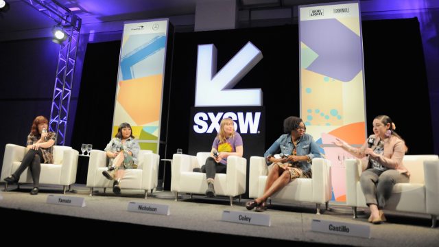 AUSTIN, TX - MARCH 11: (L-R) Alicia Malone, Jen Yamato, Amy Nicholson, Jacqueline Coley and Monica Castillo speak onstage at The Female Voices of Film Twitter during SXSW at Austin Convention Center on March 11, 2018 in Austin, Texas. (Photo by Nicola Gell/Getty Images for SXSW)