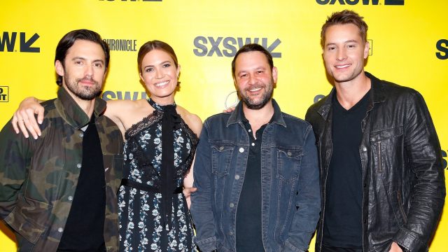 AUSTIN, TX - MARCH 13: (L-R) Milo Ventimiglia, Mandy Moore, Dan Fogelman, and Justin Hartley attend Featured Session: The Cast of 