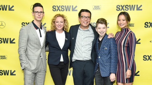 (L-R) Actors Cory Michael Smith and Virginia Madsen, director Yen Tan, and actors Aidan Langford and Jamie Chung attend the 
