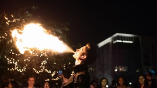 The Good Omens Pop Up hosted a festive fire breather.