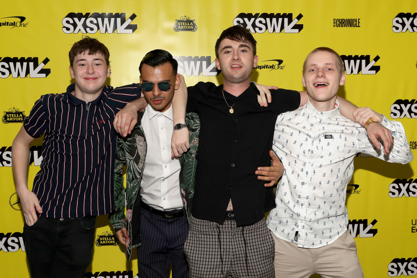 (L-R) Samuel Bottomley, Viraj Juneja, Rian Gordon, and Lewis Gribben attend the Boyz In The Wood world premiere. Photo by Hutton Supancic/Getty Images for SXSW