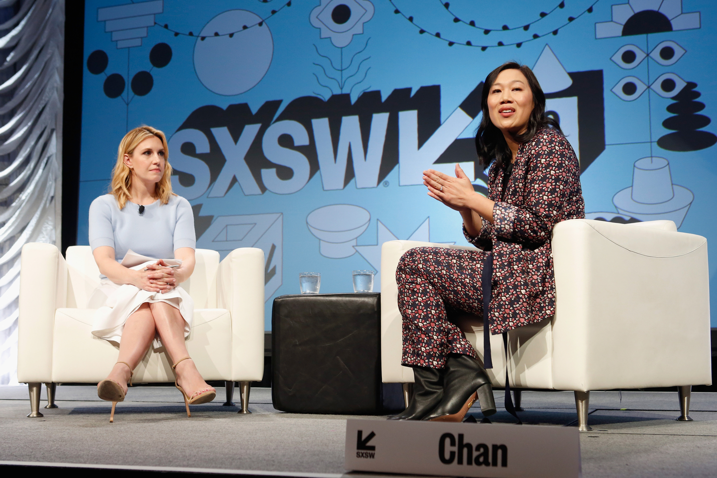 Poppy Harlow (L) and Priscilla Chan at their Featured Session. To Go Far, Go Together: Technology's New Imperative.