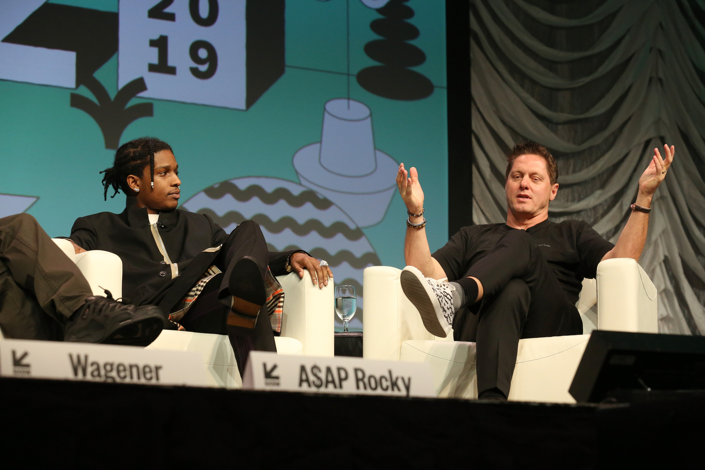 A$AP Rocky and Gorden Wagener speak onstage at their Featured Session: Using Design 