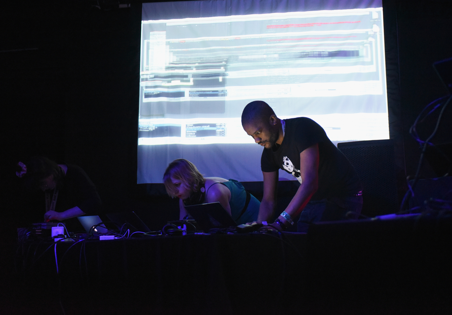 (L-R) Shelly Knotts and Joanne Armitage of AlgoBabez featuring hellocatfood perform onstage at the Lush presents Algorave: Live Coding Party at The Main II.
