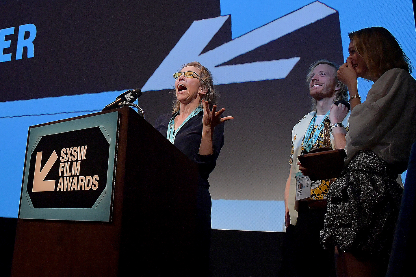 Josephine Mackerras accepts an award for her film Aliceat the SXSW Film Awards at the Paramount Theatre.