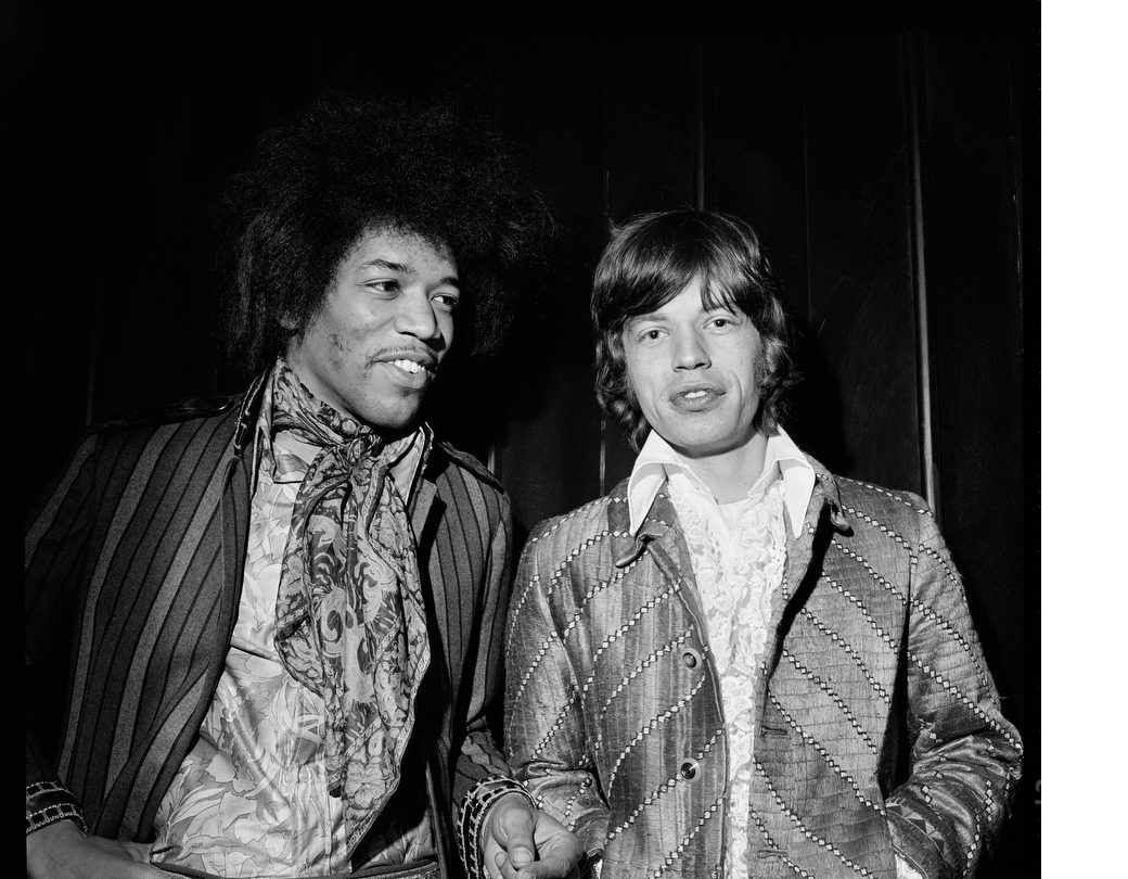 Jimi Hendrix and Mick Jagger at Top of the Pops taping, May 4, 1967. © Alec Byrne.