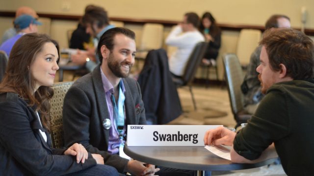 Narrative Filmmaker Mentor: Joe Swanberg speaks with mentees - SXSW 2018. Photo by Nicole Burton